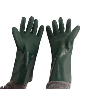 Long oil chemical resistant industrial green PVC work gloves